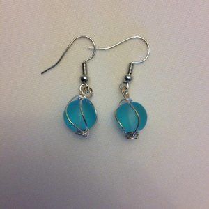 Light Blue Sea Glass Orb Earrings
